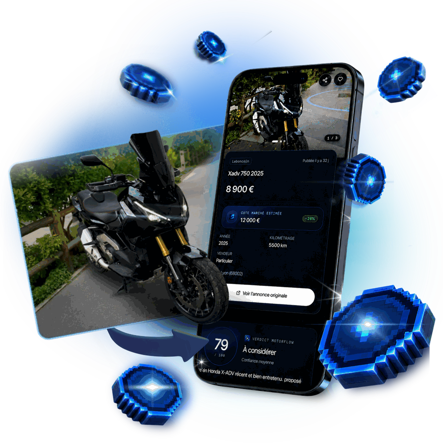 L'application MotorFlow analysant une annonce moto